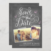 Hand geletterde Snapshot 2-Foto Sla de datum op Save The Date (Voorkant / Achterkant)