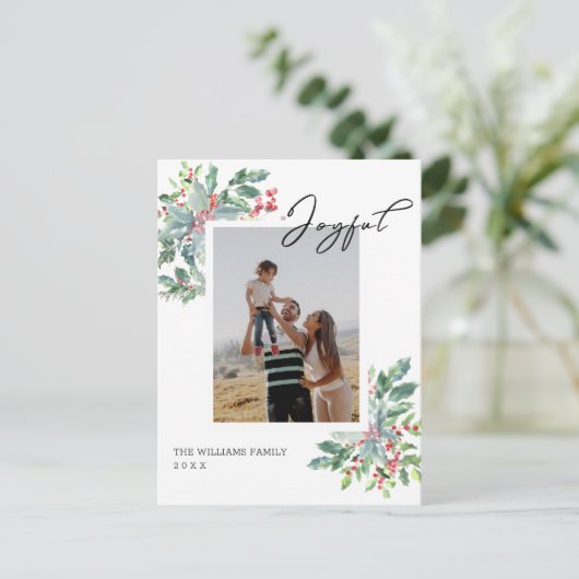 Hand geletterde vreugdevolle aangepaste foto Holly Briefkaart (Staand voorkant)