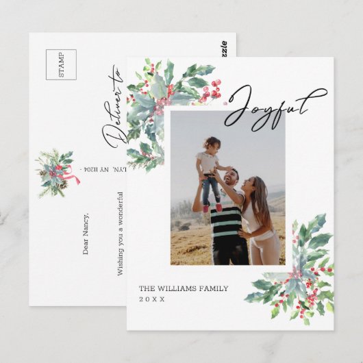 Hand geletterde vreugdevolle aangepaste foto Holly Briefkaart (Voorkant / Achterkant)