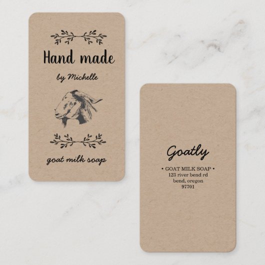 Hand gemaakt door geitenzeep visitekaartje (Voorkant / Achterkant)