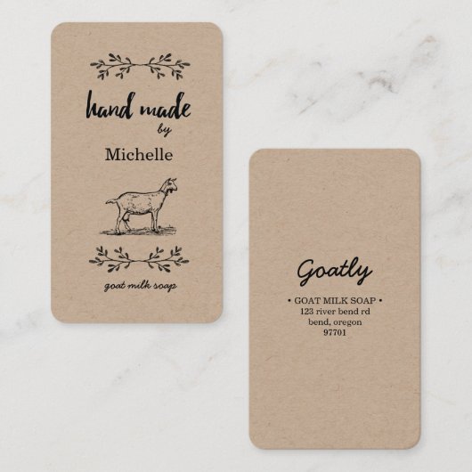 Hand gemaakt door Goat Soap  Visitekaartje (Voorkant / Achterkant)