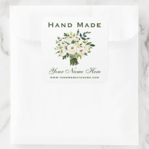 Hand gemaakt Groene Waterverf Bloemen Klein Vierkante Sticker