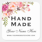 Hand gemaakt kleine roze Waterverf bloemig Vierkante Sticker (Voorkant)