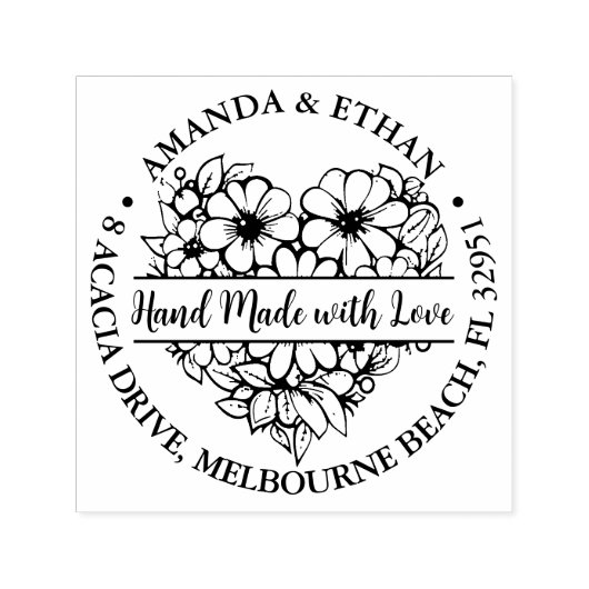 Hand gemaakt met Liefde Bloem Hart Thema Zelfinktende Stempel (Design)