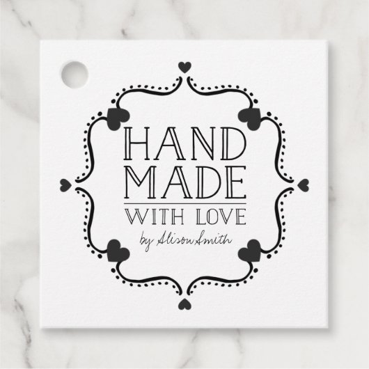 Hand gemaakt met liefde label met harten (Voorkant)