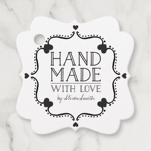 Hand gemaakt met liefde label met harten (Voorkant)