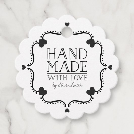 Hand gemaakt met liefde label met harten (Voorkant)
