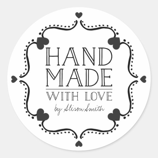 Hand gemaakt met liefde stickers met harten (Voorkant)