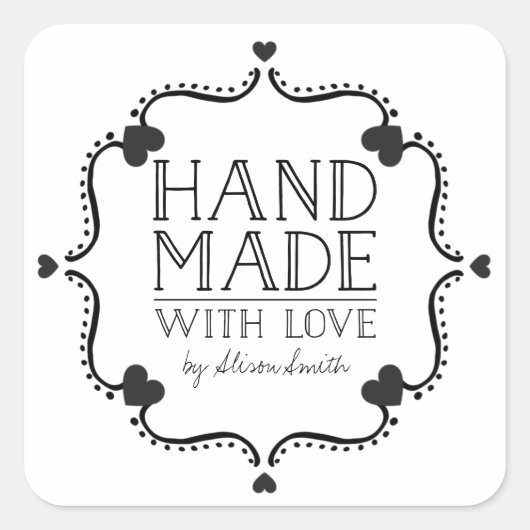 Hand gemaakt met liefde stickers met harten (Voorkant)