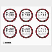 Hand gemaakt rood geruit ronde sticker (Vel)