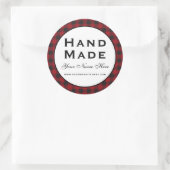 Hand gemaakt rood geruit ronde sticker (Tas)