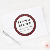 Hand gemaakt rood geruit ronde sticker (Envelop)