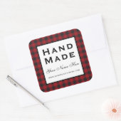 Hand gemaakt rood geruit vierkante sticker (Envelop)