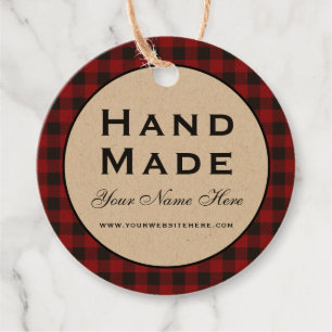 Hand gemaakt Rood geruite Kraft Product Labels