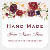 Hand gemaakt Waterverf bloemenbordeaux klein Vierkante Sticker (Voorkant)