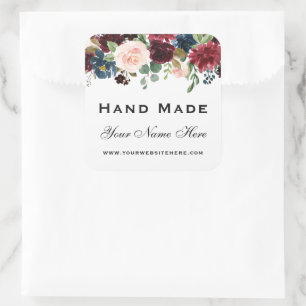 Hand gemaakt Waterverf Bourgondië blauw bloemig kl Vierkante Sticker