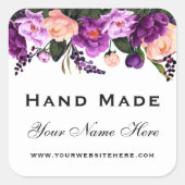 Hand gemaakt Waterverf Paarse bloemen klein Vierkante Sticker (Voorkant)