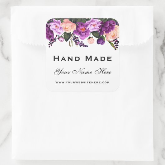 Hand gemaakt Waterverf Paarse bloemen klein Vierkante Sticker (Tas)