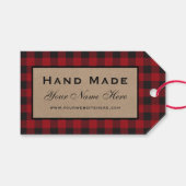 Hand gemaakte rode geruite kraft Labels Cadeaulabel (Voorkant (Horizontaal))