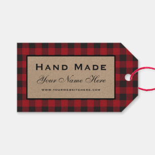 Hand gemaakte rode geruite kraft Labels Cadeaulabel