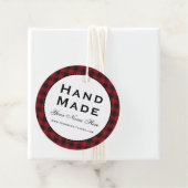 Hand gemaakte rode geruite ronde product Labels (In situ)