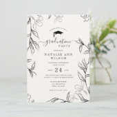 Hand geschetst delicaat bloemenbeige Afstuderen Kaart (Staand voorkant)