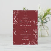 Hand geschetste delicate bloemen Bourgogne bruilof Kaart