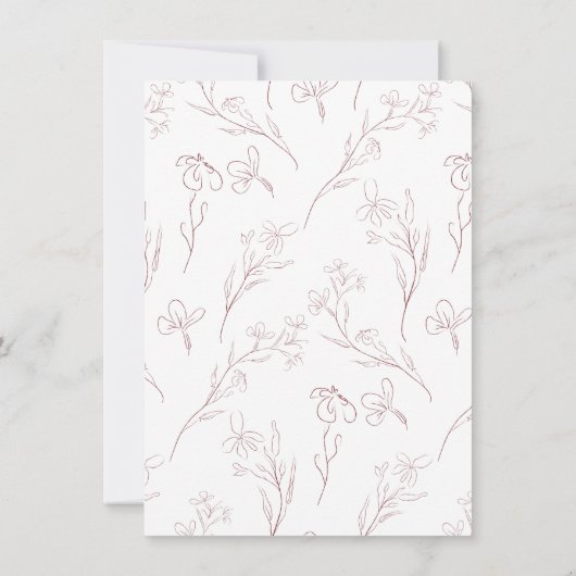 Hand geschetste delicate bloemen Bourgogne bruilof Kaart (Achterkant)