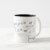 Hand geschetste kaart van Tennessee Tweekleurige Koffiemok (Voorkant rechts)