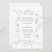 Hand geschetste pioen witte bruiloft kaart (Voorkant / Achterkant)