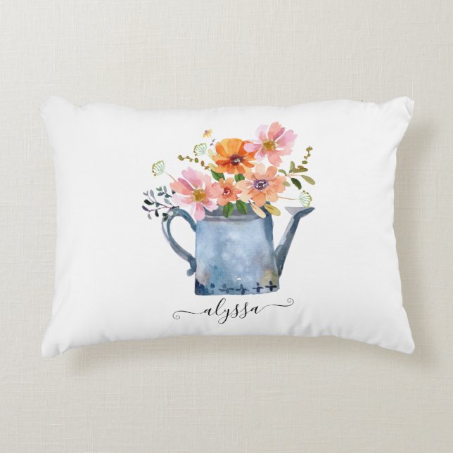 Hand-geschilde Waterverf Floral Accent Kussen (Voorkant)