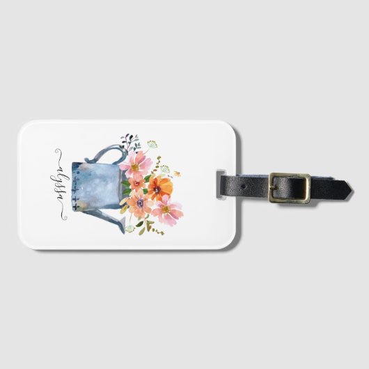 Hand-geschilde Waterverf Floral Bagagelabel (Voorkant (horizontaal))