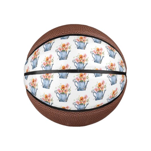 Hand-geschilde Waterverf Floral Basketbal (Voorkant)