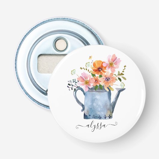 Hand-geschilde Waterverf Floral Button Flesopener (Voorkant)