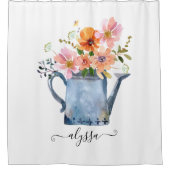 Hand-geschilde Waterverf Floral Douchegordijn (Voorkant)