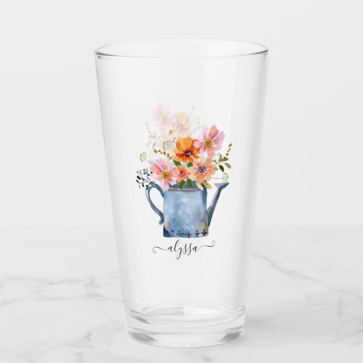 Hand-geschilde Waterverf Floral Glas (Voorkant)