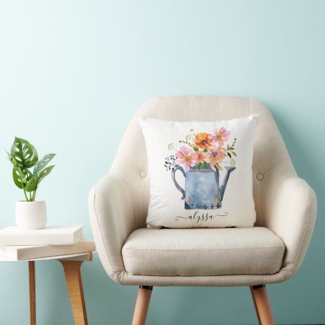 Hand-geschilde Waterverf Floral Kussen (Stoel)