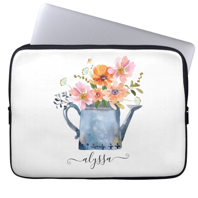 Hand-geschilde Waterverf Floral Laptop Sleeve (Voorkant)