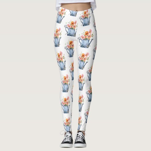 Hand-geschilde Waterverf Floral Leggings (Voorkant)