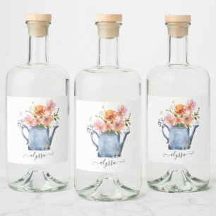 Hand-geschilde Waterverf Floral Likeurfles Etiket
