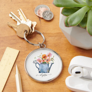 Hand-geschilde Waterverf Floral Sleutelhanger