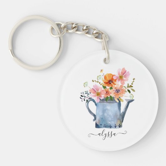 Hand-geschilde Waterverf Floral Sleutelhanger (Voorkant)