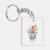 Hand-geschilde Waterverf Floral Sleutelhanger (Voorkant Links)