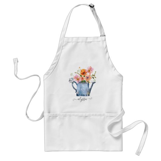Hand-geschilde Waterverf Floral Standaard Schort (Voorkant)
