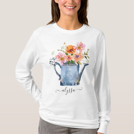 Hand-geschilde Waterverf Floral T-shirt (Voorkant)