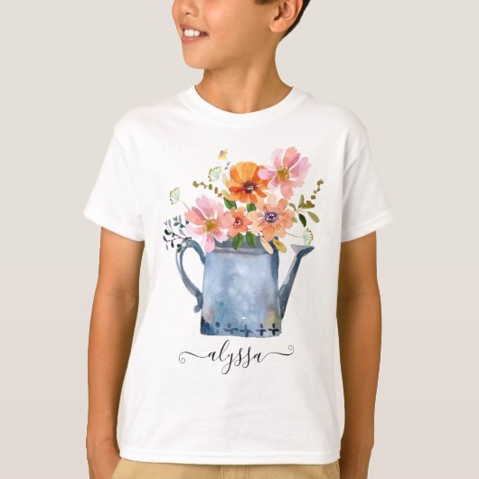 Hand-geschilde Waterverf Floral T-shirt (Voorkant)