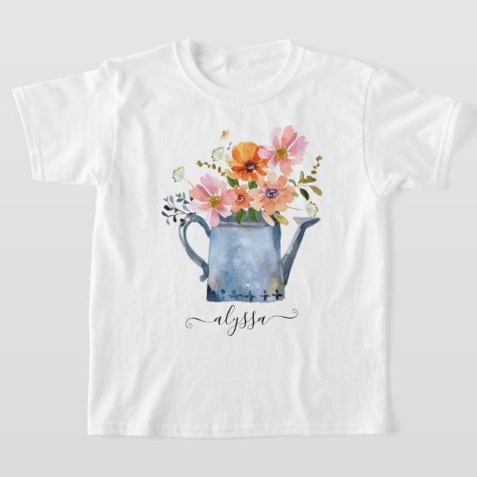 Hand-geschilde Waterverf Floral T-shirt (Laagn)