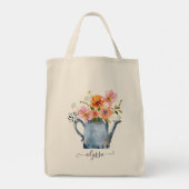 Hand-geschilde Waterverf Floral Tote Bag (Achterkant)