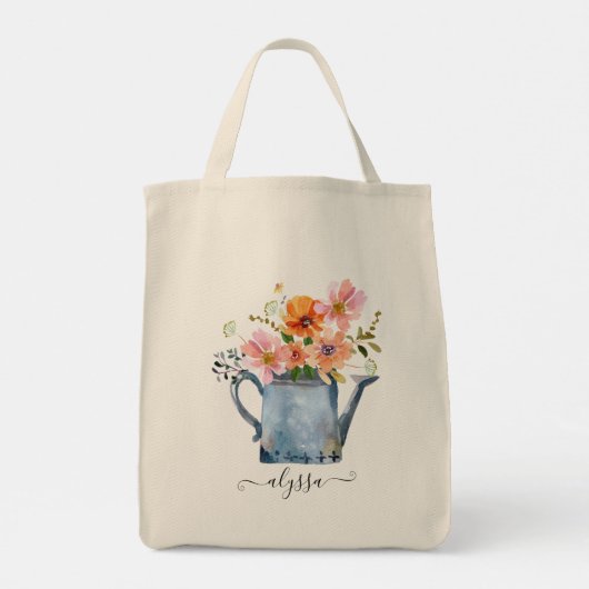 Hand-geschilde Waterverf Floral Tote Bag (Achterkant)