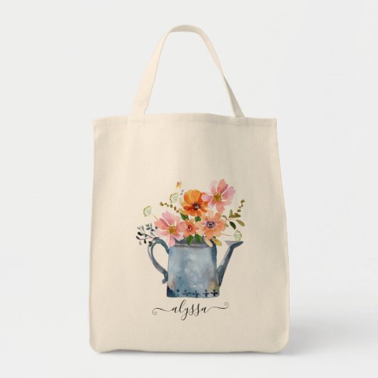 Hand-geschilde Waterverf Floral Tote Bag (Voorkant)